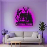 Décoration murale en métal personnalisée avec éclairage LED de forêt de cerfs - Cadeau pour les amoureux de la nature, décoration de chalet ou de pavillon 1