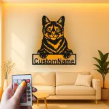 Décoration murale en métal LED personnalisée pour les amoureux des chats - Cadeau pour le salon ou la chambre
