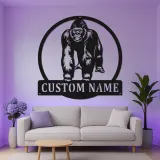 Personalisiertes Gorilla-Metallschild | Individuelles LED-Namensschild | Dschungel-Tierdekoration für Büro & Wohnakzent