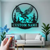 Custom Eagle Led Light Metal Wall Art Personalized Gift for Nature Lovers Rustic Cabin Decor