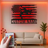 Décoration murale en métal personnalisée avec lumière LED drapeau américain pour lutteur - Cadeau sportif pour athlètes, décoration de gym ou de chambre