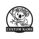 Cartel LED de koala personalizado | Decoración floral de nombre de bebé | Arte mural iluminado para guarderías