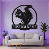 Cartel de metal personalizado de ardilla | Arte de vida silvestre iluminado con LED | Decoración de cabaña personalizada para amantes de la naturaleza