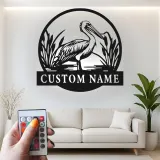 Custom Pelican Metal Wall Art | RGB LED Light Coastal Sign | Personalized Beach House Decor | Unique Gift for Bird Lovers