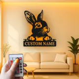 Personalized LED Rabbit Metal Sign | Custom Bunny Silhouette Wall Art | Pet Lover Gift | Modern Nursery Decor
