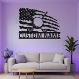 Personalized Golf Sign with LED | Custom Metal Wall Art for Man Cave | Patriotic Golfer Gift for Him | American Flag Sports Decor