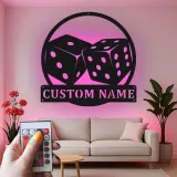 Cartel de metal personalizado con luz LED de dados para decoración de sala de juegos, regalo para jugadores, decoración de casino