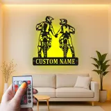 Custom Motocross Couple Led Light Metal Wall Art Personalized Gift for Bikers Garage or Man Cave Decor 1