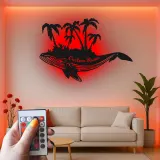 Décoration murale en métal personnalisée avec baleine et palmiers, lumière LED, cadeau unique pour les amoureux de l'océan, décoration de maison de plage