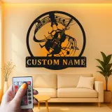 Decorazione LED personalizzata in metallo per contrabbasso | Insegna con silhouette di musicista | Arredo e regalo su misura per studio musicale