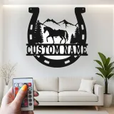Custom Horse Metal Wall Art | Personalized Horseshoe LED Sign | Rustic Ranch & Barn Decor | Gift for Equestrian