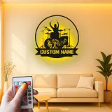 Décoration murale en métal LED personnalisée pour batteur - Cadeau musicien pour salle de musique