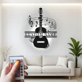 Panneau prénom guitare personnalisé | Décoration murale en métal sur mesure avec LED | Décor studio de musique | Cadeau pour musicien