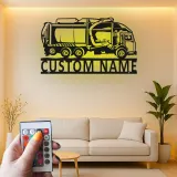 Insegna LED in metallo personalizzata con camion della spazzatura | Arte murale con nome su misura | Regalo per operatore ecologico | Arredo per gestione rifiuti