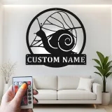 Enseigne personnalisée escargot de jardin | Décoration murale LED en métal pour terrasse | Déco nature avec prénom | Cadeau extérieur pour jardinier