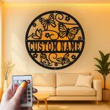 Custom Butterfly Garden Led Light Metal Wall Art Personalized Gift for Nature Lovers Bedroom or Garden Decor