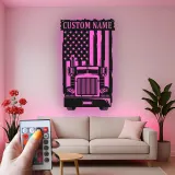 Insegna in metallo personalizzata con camion americano retroilluminato regalo per camionisti decorazione per garage o man cave