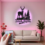Insegna in metallo personalizzata per cacciatori di cervi con luce LED regalo personalizzato per cacciatori decorazione rustica per cabine 3