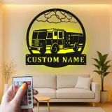 Personalized Fire Truck LED Sign | Custom Firefighter Gift | Metal Wall Art for Fire Station Decor