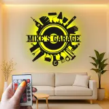 Enseigne LED personnalisée pour garage | Décoration murale en métal personnalisée avec outils | Déco atelier et man cave | Cadeau pour bricoleur