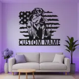 Décoration murale en métal Labrador Retriever | Cadeau personnalisé pour chasseur avec lumières LED | Décor patriotique pour chien