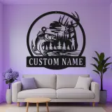 Cartel de metal personalizado de ciervo y lubina | Cartel iluminado de cabaña | Regalo personalizado para cazadores | Decoración de casa de lago rústica
