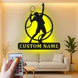 Arte murale in metallo per giocatore di tennis personalizzata | Insegna LED personalizzata per sala giochi | Regalo decorativo per atleta