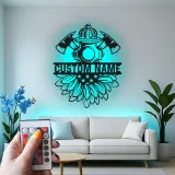 Custom Firefighter Metal Sign with LED | Personalized Fire Dept. Wall Art | Fireman Gift for Home or Station with Sunflower Decor