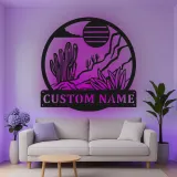 Décoration murale en métal personnalisée Paysage désertique avec rétroéclairage LED Cadeau pour les amoureux de la nature Décor de salon ou de bureau
