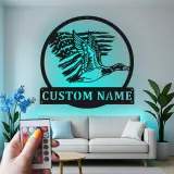 Cartel de metal LED personalizado de pato y bandera americana regalo para cazadores decoración de cabaña rústica