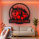 Custom Wolf Forest Scene Led Light Metal Wall Art Personalized Nature Lover Gift Rustic Cabin Decor
