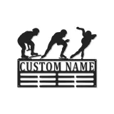 Individuelle LED Metall-Wandkunst für Eisschnelllauf | Personalisierte Silhouette eines Eiskunstläufers & Medaillenhalter | Geschenk für Sportler