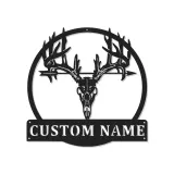 Insegna in metallo personalizzata con luce LED a forma di teschio di cervo regalo per cacciatori decorazione rustica per cabine