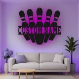 Insegna in metallo LED personalizzata con birilli da bowling - Regalo per appassionati di bowling e decorazione per sala giochi 2
