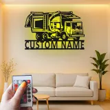 Custom Garbage Truck LED Sign | Personalized Metal Wall Art | Waste Management Driver Gift | Industrial Man Cave Decor