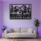 Letrero de metal personalizado con alce | Arte mural LED personalizado de fauna salvaje | Decoración rústica para cabaña y letrero con nombre para refugio