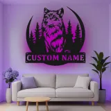 Insegna in metallo LED personalizzata con lupo - Regalo per amanti della natura, decorazione per cabin rustica
