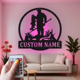 Panneau personnalisé de pêcheur avec LED | Décoration murale en métal sur mesure | Déco pour maison de lac et chalet | Cadeau pour pêcheur