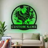 Cartel Personalizado de Gallo | Arte Mural de Metal LED para Granja | Decoración de Pollo Personalizada para la Cocina | Cartel de Bienvenida Campestre