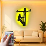 Lineman LED Metall-Wandkunst | Personalisierte Elektriker Geschenk | Individuelles Utility Worker Silhouette Schild mit RGB-Lichtern