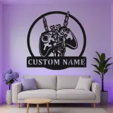 Custom Gamer Metal Sign | Personalized LED Wall Art for Teen Room | Video Game Controller Decor for Man Cave