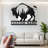 Insegna in metallo personalizzata con silhouette di bisonte retroilluminata LED regalo per amanti della fauna selvatica decorazione rustica per la casa