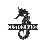 Cartel de metal personalizado de caballito de mar | Arte mural de luz LED personalizada | Decoración náutica para casa de playa | Regalo para hogar costero