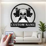 Cartel LED de estudio de tatuajes personalizado | Arte mural de calavera de metal personalizado | Regalo de placa de nombre para artistas de tatuajes