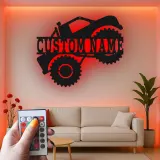 Insegna LED Monster Truck Personalizzata | Arte in Metallo Personalizzata | Decorazione Stanza dei Ragazzi e Regalo Fuoristrada | Targa Illuminata