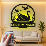 Décoration murale en métal personnalisée Cygne et Oies avec Rétroéclairage Cadeau pour Amoureux de la Nature Chambre ou Salon
