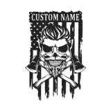 Insegna Personalizzata per Vigile del Fuoco | Arte in Metallo Teschio LED con Bandiera Americana | Regalo con Nome Personalizzato per Vigile del Fuoco | Decorazione Parete Man Cave e Garage