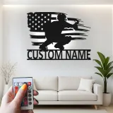 Custom Baseball Catcher Led Light Metal Wall Art Personalized Gift for Baseball Fans Game Room Sports Decor