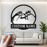 Panneau en métal personnalisé de pélican avec LED | Art mural côtier lumineux | Plaque nominative personnalisée pour maison de plage | Décoration d'oiseau nautique