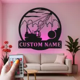 Décoration murale en métal LED de grue de construction, cadeau unique pour les bâtisseurs, décoration de bureau ou d'atelier